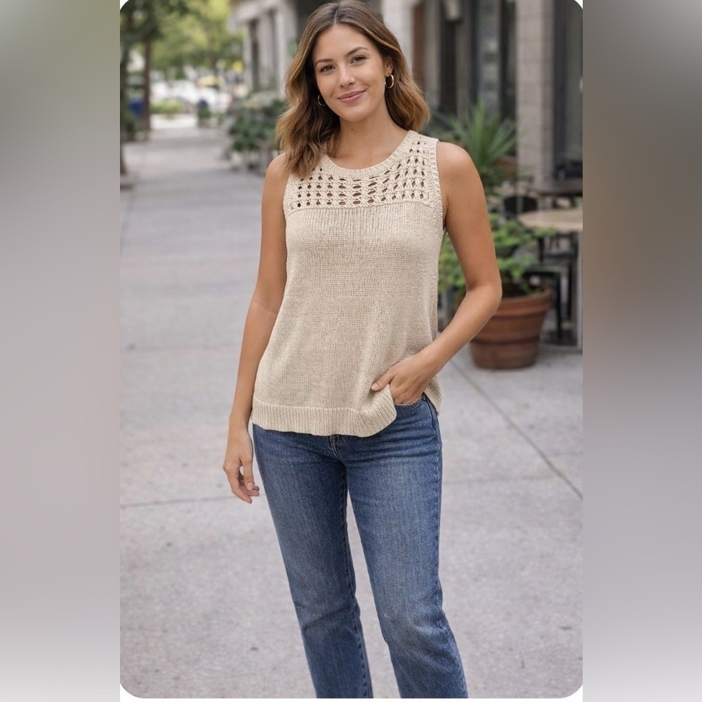 LOFT Cozy-Light Open Knit Sweater Tank | Neutral Capsule Staple | XL